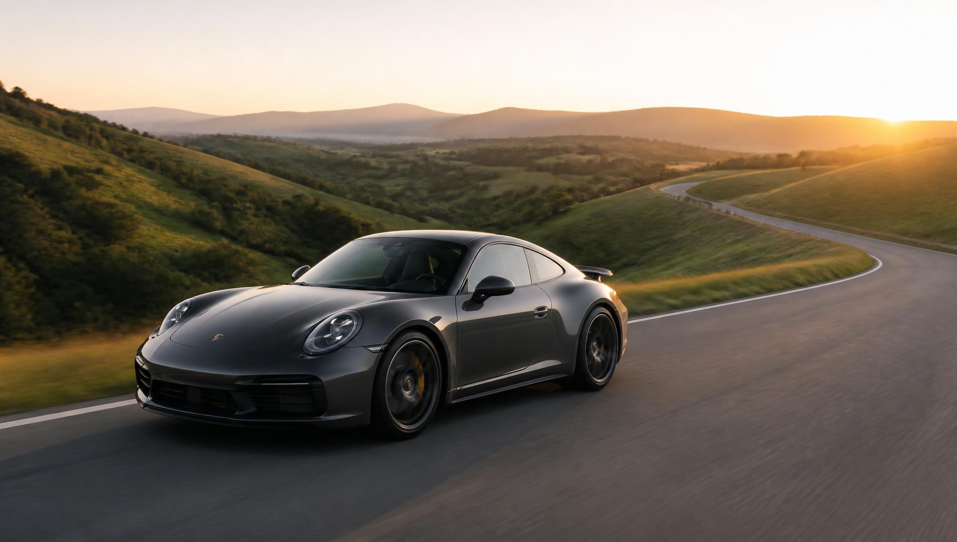 Porsche on a winding country road